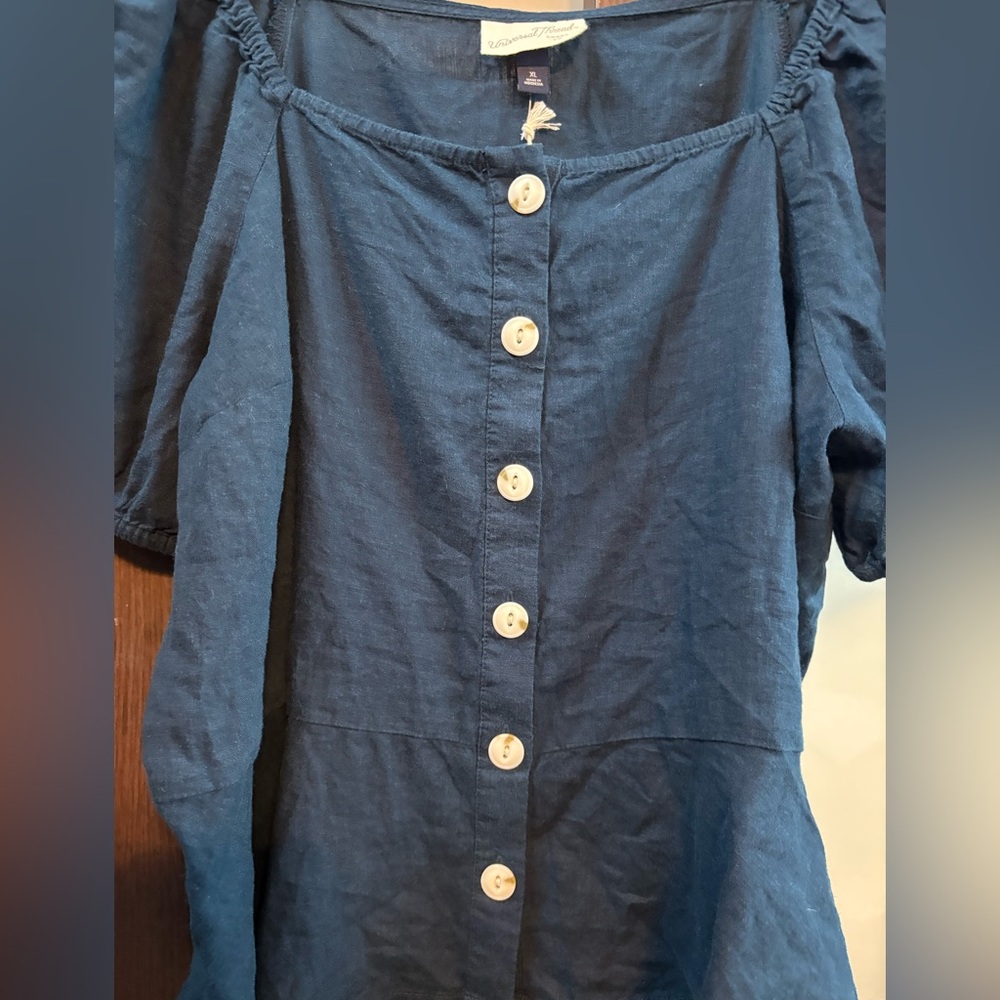 Universal Thread Linen Navy Peplum Button-Up Blouse XL NWT - Picture 11 of 12